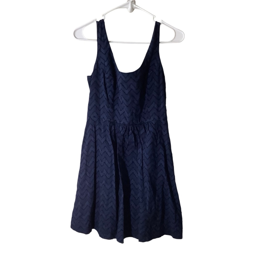 Vineyard Vines True Navy Cotton Chevron Textured Sleeveless Dress Lined